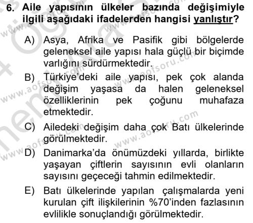 Aile Sağlığı Dersi 2023 - 2024 Yılı (Vize) Ara Sınavı 6. Soru