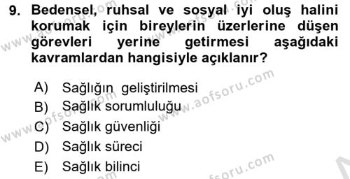 Aile Sağlığı Dersi 2023 - 2024 Yılı (Vize) Ara Sınavı 9. Soru