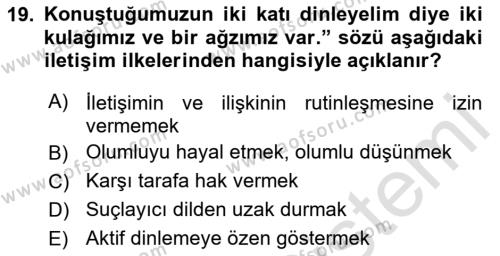 Aile Sağlığı Dersi 2023 - 2024 Yılı (Final) Dönem Sonu Sınavı 19. Soru