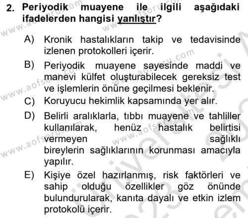 Aile Sağlığı Dersi 2023 - 2024 Yılı (Final) Dönem Sonu Sınavı 2. Soru