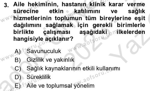 Aile Sağlığı Dersi 2023 - 2024 Yılı Yaz Okulu Sınavı 3. Soru