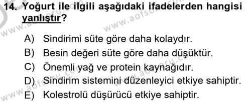 Yiyecek Üretim Temelleri Dersi 2016 - 2017 Yılı 3 Ders Sınavı 14. Soru