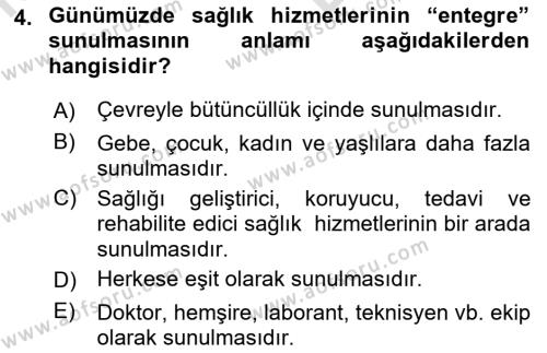 Sağlıklı Yaşam Dersi 2021 - 2022 Yılı (Vize) Ara Sınavı 4. Soru