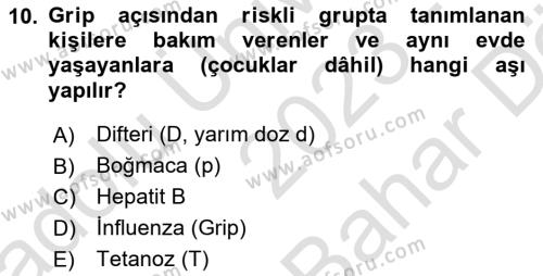 Sağlıklı Yaşam Dersi 2023 - 2024 Yılı (Vize) Ara Sınavı 10. Soru