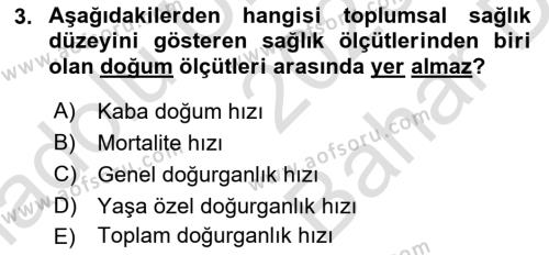 Sağlıklı Yaşam Dersi 2023 - 2024 Yılı (Vize) Ara Sınavı 3. Soru