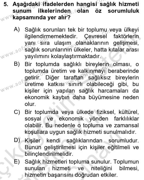 Sağlıklı Yaşam Dersi 2023 - 2024 Yılı (Vize) Ara Sınavı 5. Soru