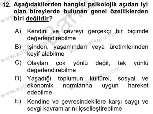 Sağlıklı Yaşam Dersi 2023 - 2024 Yılı (Final) Dönem Sonu Sınavı 12. Soru