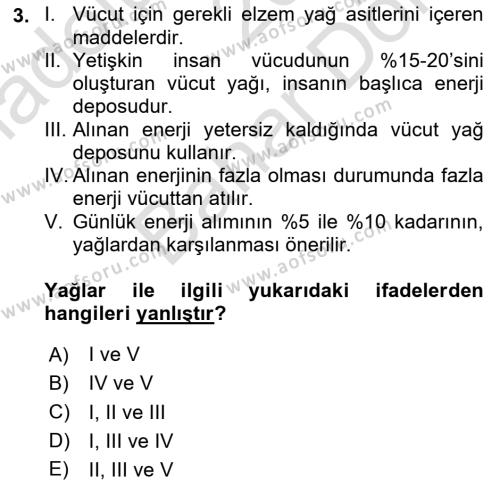 Sağlıklı Yaşam Dersi 2023 - 2024 Yılı (Final) Dönem Sonu Sınavı 3. Soru