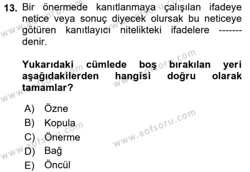 İlkçağ Felsefesi Dersi 2023 - 2024 Yılı (Final) Dönem Sonu Sınavı 13. Soru