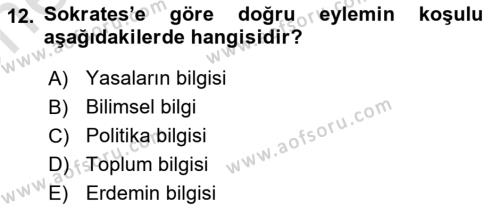 Etik Dersi 2021 - 2022 Yılı (Vize) Ara Sınavı 12. Soru