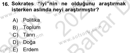 Etik Dersi 2021 - 2022 Yılı (Vize) Ara Sınavı 16. Soru