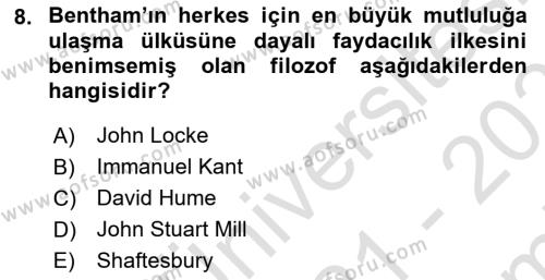 Etik Dersi 2021 - 2022 Yılı (Final) Dönem Sonu Sınavı 8. Soru