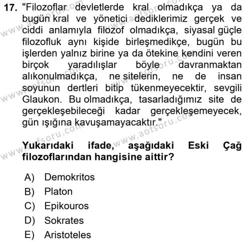 Etik Dersi 2022 - 2023 Yılı (Vize) Ara Sınavı 17. Soru