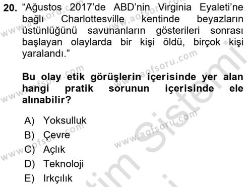 Etik Dersi 2023 - 2024 Yılı (Final) Dönem Sonu Sınavı 20. Soru