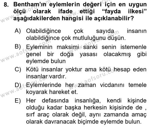 Etik Dersi 2023 - 2024 Yılı (Final) Dönem Sonu Sınavı 8. Soru