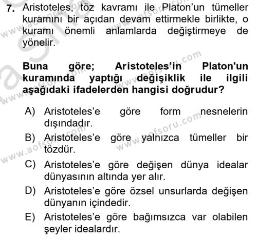 Epistemoloji Dersi 2016 - 2017 Yılı (Vize) Ara Sınavı 7. Soru