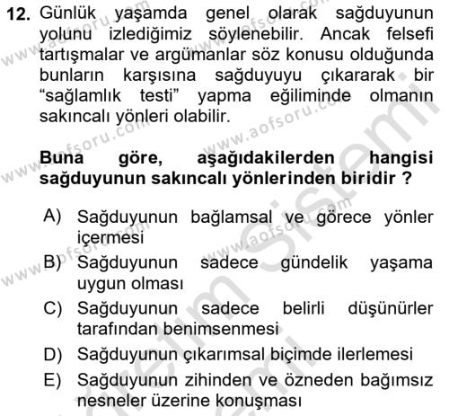 Epistemoloji Dersi 2019 - 2020 Yılı (Vize) Ara Sınavı 12. Soru