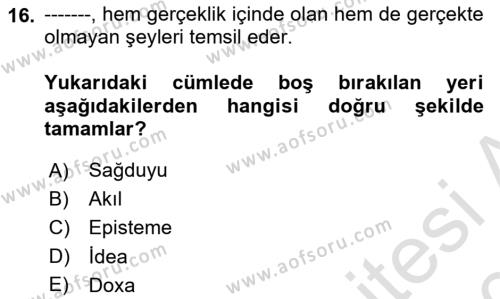 Epistemoloji Dersi 2019 - 2020 Yılı (Vize) Ara Sınavı 16. Soru