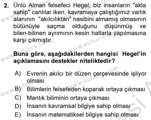 Epistemoloji Dersi 2019 - 2020 Yılı (Vize) Ara Sınavı 2. Soru