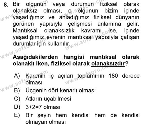 Epistemoloji Dersi 2019 - 2020 Yılı (Vize) Ara Sınavı 8. Soru