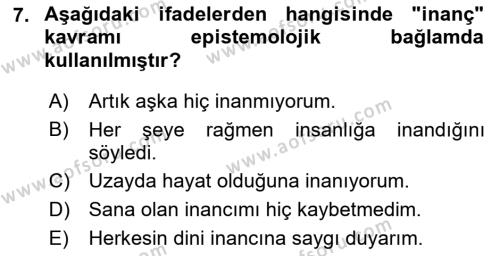 Epistemoloji Dersi 2021 - 2022 Yılı (Vize) Ara Sınavı 7. Soru