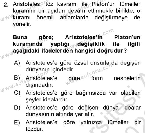 Epistemoloji Dersi 2021 - 2022 Yılı (Final) Dönem Sonu Sınavı 2. Soru