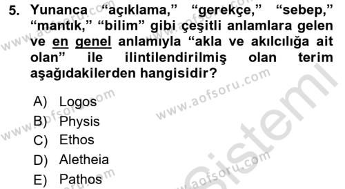 Epistemoloji Dersi 2021 - 2022 Yılı (Final) Dönem Sonu Sınavı 5. Soru