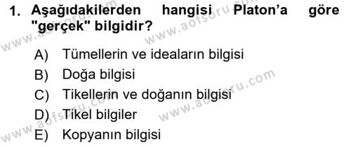 Epistemoloji Dersi 2021 - 2022 Yılı Yaz Okulu Sınavı 1. Soru