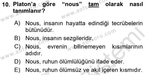 Epistemoloji Dersi 2021 - 2022 Yılı Yaz Okulu Sınavı 10. Soru