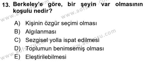 Epistemoloji Dersi 2021 - 2022 Yılı Yaz Okulu Sınavı 13. Soru