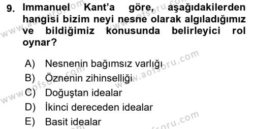 Epistemoloji Dersi 2021 - 2022 Yılı Yaz Okulu Sınavı 9. Soru