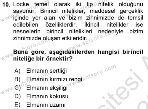 Epistemoloji Dersi 2022 - 2023 Yılı (Final) Dönem Sonu Sınavı 10. Soru