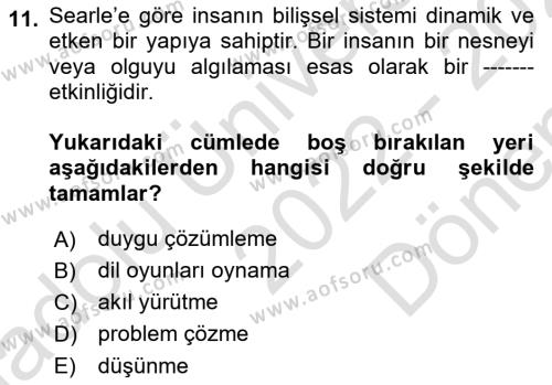 Epistemoloji Dersi 2022 - 2023 Yılı (Final) Dönem Sonu Sınavı 11. Soru