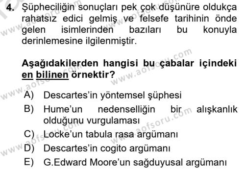 Epistemoloji Dersi 2022 - 2023 Yılı (Final) Dönem Sonu Sınavı 4. Soru