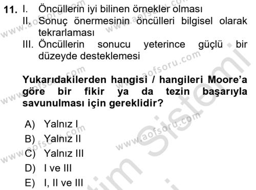 Epistemoloji Dersi 2023 - 2024 Yılı (Vize) Ara Sınavı 11. Soru