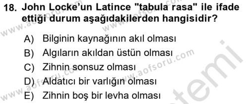 Epistemoloji Dersi 2023 - 2024 Yılı (Vize) Ara Sınavı 18. Soru