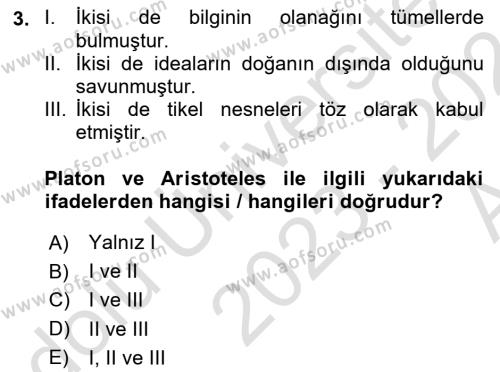 Epistemoloji Dersi 2023 - 2024 Yılı (Vize) Ara Sınavı 3. Soru