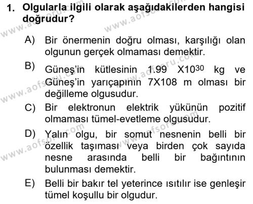 Bilim Felsefesi Dersi 2021 - 2022 Yılı (Vize) Ara Sınavı 1. Soru