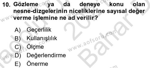 Bilim Felsefesi Dersi 2021 - 2022 Yılı (Vize) Ara Sınavı 10. Soru