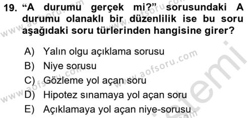 Bilim Felsefesi Dersi 2021 - 2022 Yılı (Vize) Ara Sınavı 19. Soru