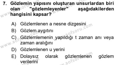 Bilim Felsefesi Dersi 2021 - 2022 Yılı (Vize) Ara Sınavı 7. Soru