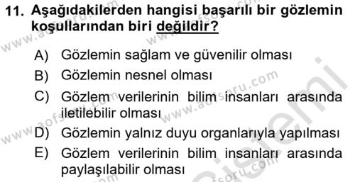 Bilim Felsefesi Dersi 2022 - 2023 Yılı (Vize) Ara Sınavı 11. Soru