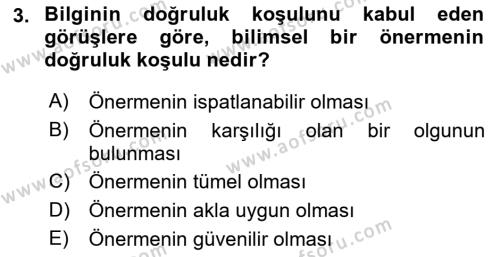 Bilim Felsefesi Dersi 2022 - 2023 Yılı (Vize) Ara Sınavı 3. Soru