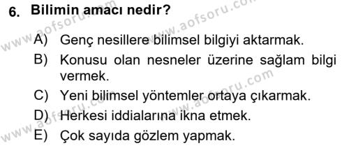 Bilim Felsefesi Dersi 2022 - 2023 Yılı (Vize) Ara Sınavı 6. Soru