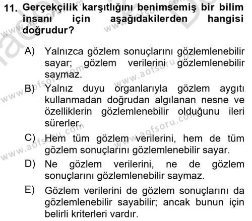 Bilim Felsefesi Dersi 2022 - 2023 Yılı (Final) Dönem Sonu Sınavı 11. Soru