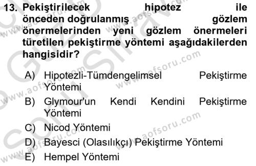 Bilim Felsefesi Dersi 2022 - 2023 Yılı (Final) Dönem Sonu Sınavı 13. Soru