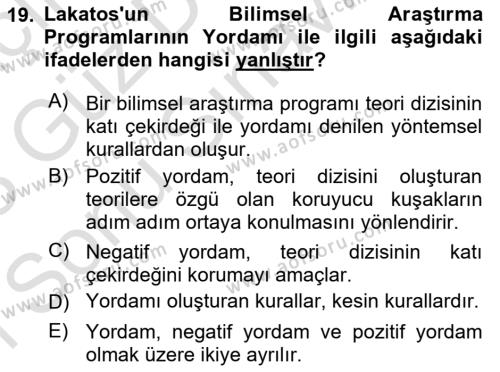 Bilim Felsefesi Dersi 2022 - 2023 Yılı (Final) Dönem Sonu Sınavı 19. Soru