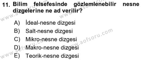 Bilim Felsefesi Dersi 2022 - 2023 Yılı Yaz Okulu Sınavı 11. Soru