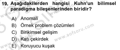 Bilim Felsefesi Dersi 2022 - 2023 Yılı Yaz Okulu Sınavı 19. Soru