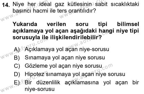 Bilim Felsefesi Dersi 2023 - 2024 Yılı (Vize) Ara Sınavı 14. Soru